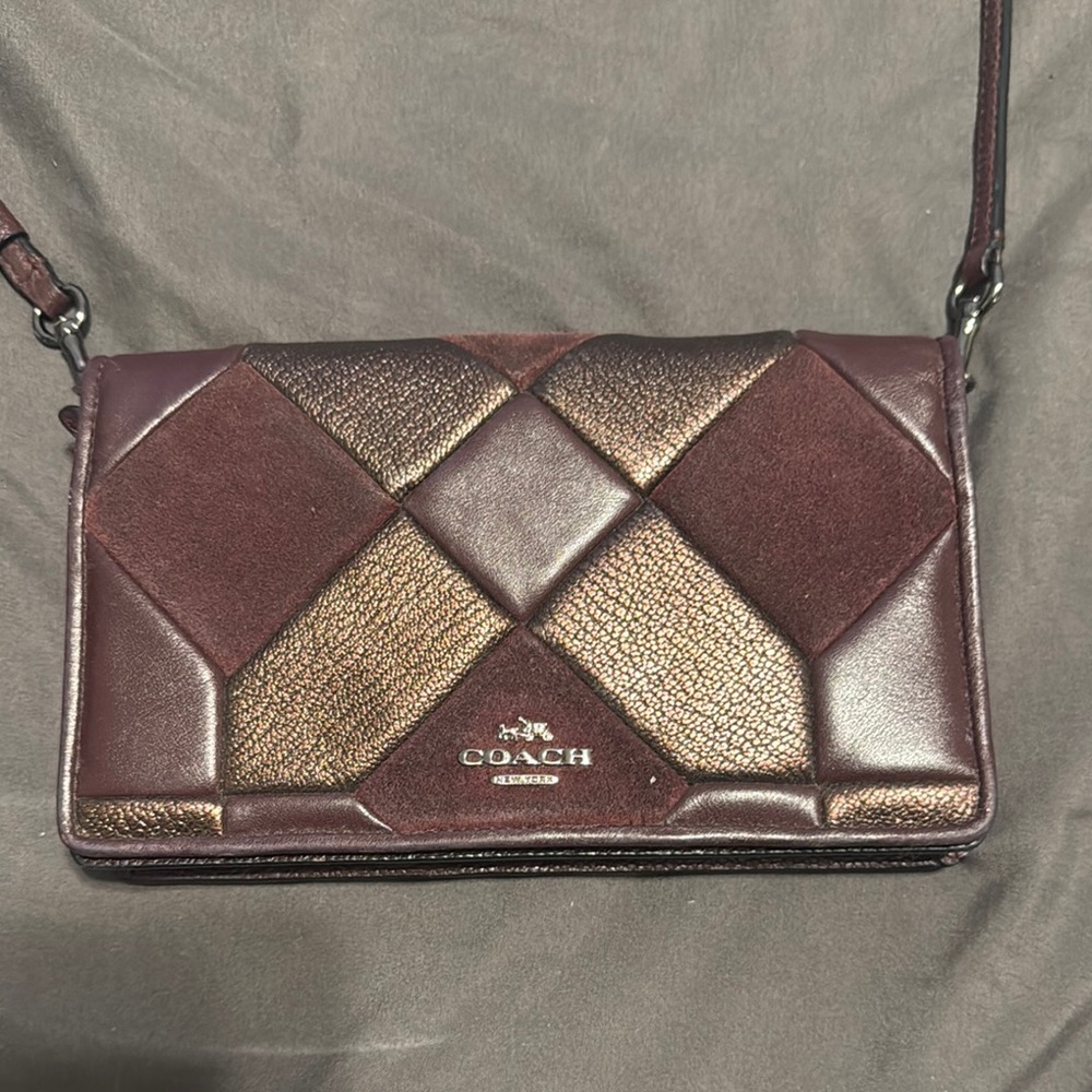 Coach Women's Maroon and Metallic Crossbody Bag